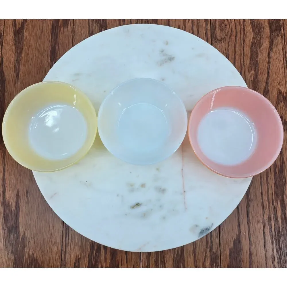 Vintage‎ 40's Retro Anchor Hocking Fire King Bowls Orange, Yellow, and White